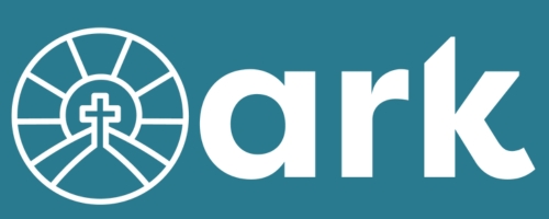 ARK logo on teal background: circular emblem with a cross and radiating lines next to the white 'ark' wordmark.