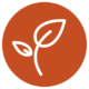 Icon of a young sprouting plant with two leaves on an orange circle.