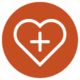 Add to favorites button: red circular background with a white heart and plus sign inside